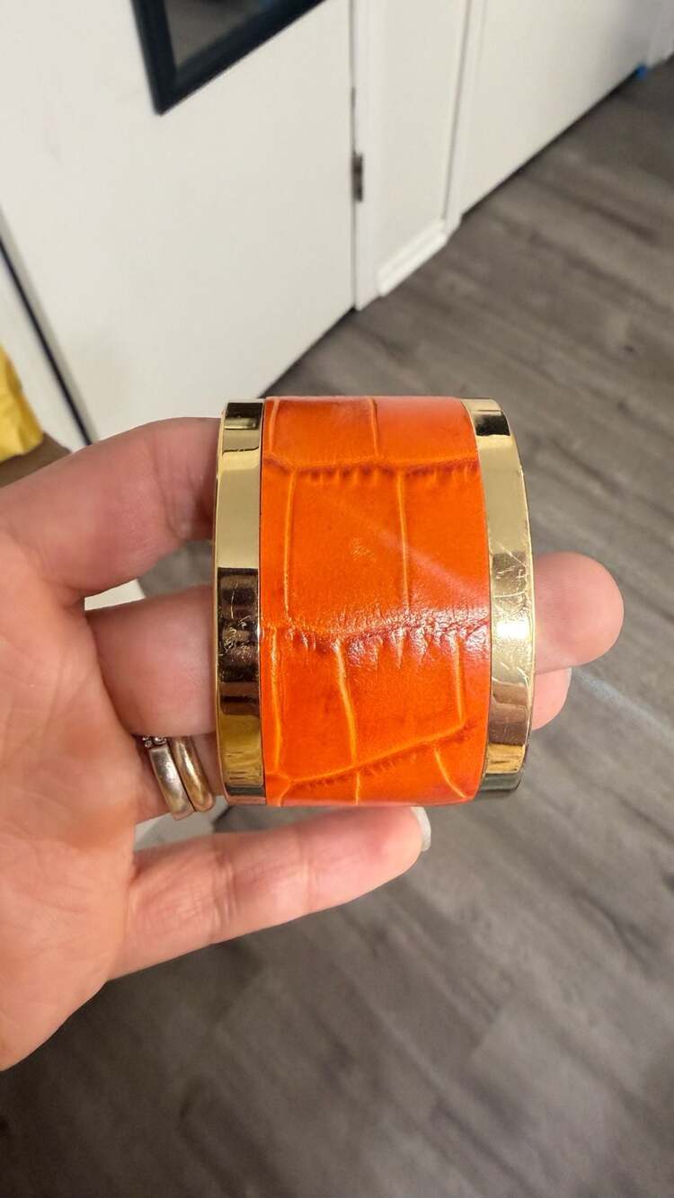 Aspinal of London Orange Croc Embossed Leather Cuff Bracelet